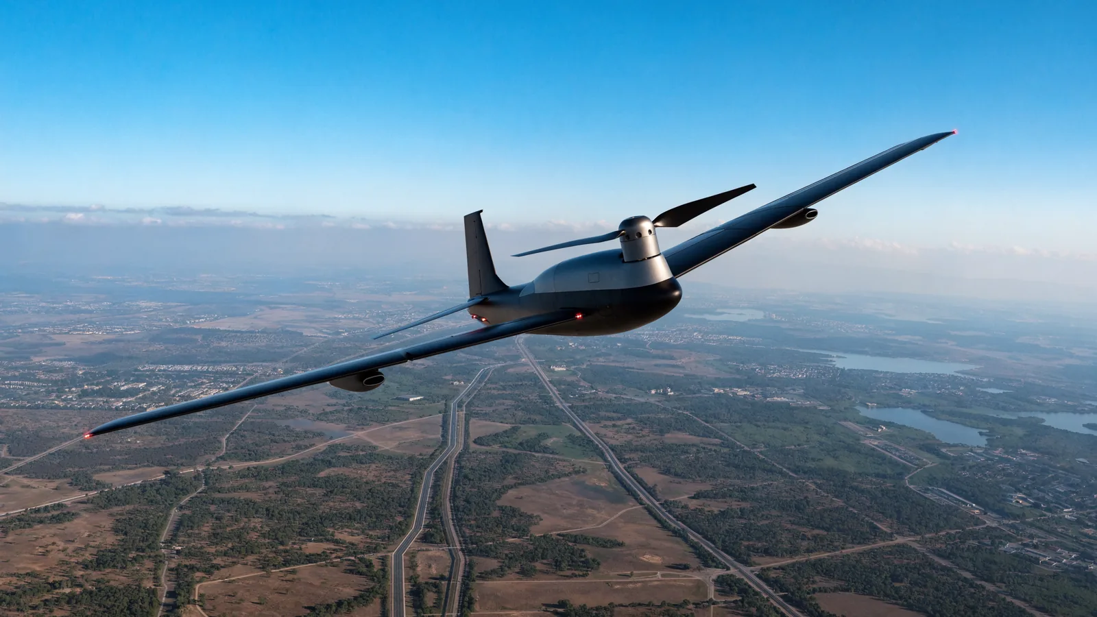 Illustration of a 15 to 17 kilogram fixed-wing UAV in long-endurance flight