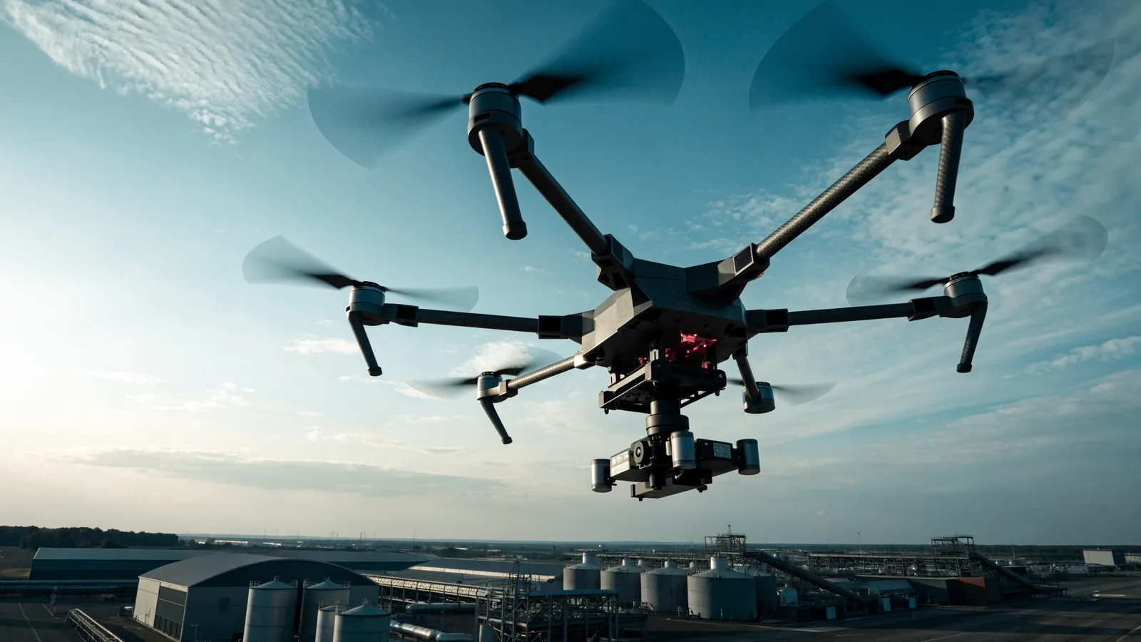 Illustration of a large professional multirotor carrying a LiDAR survey payload