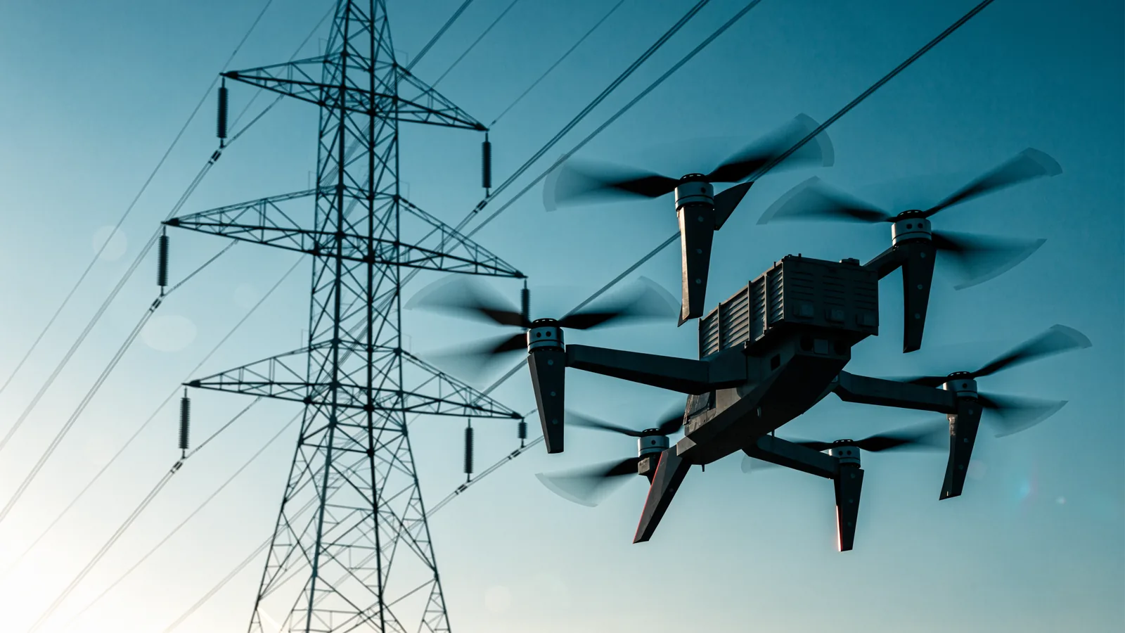 Illustration of a medium cargo UAV operating over industrial infrastructure