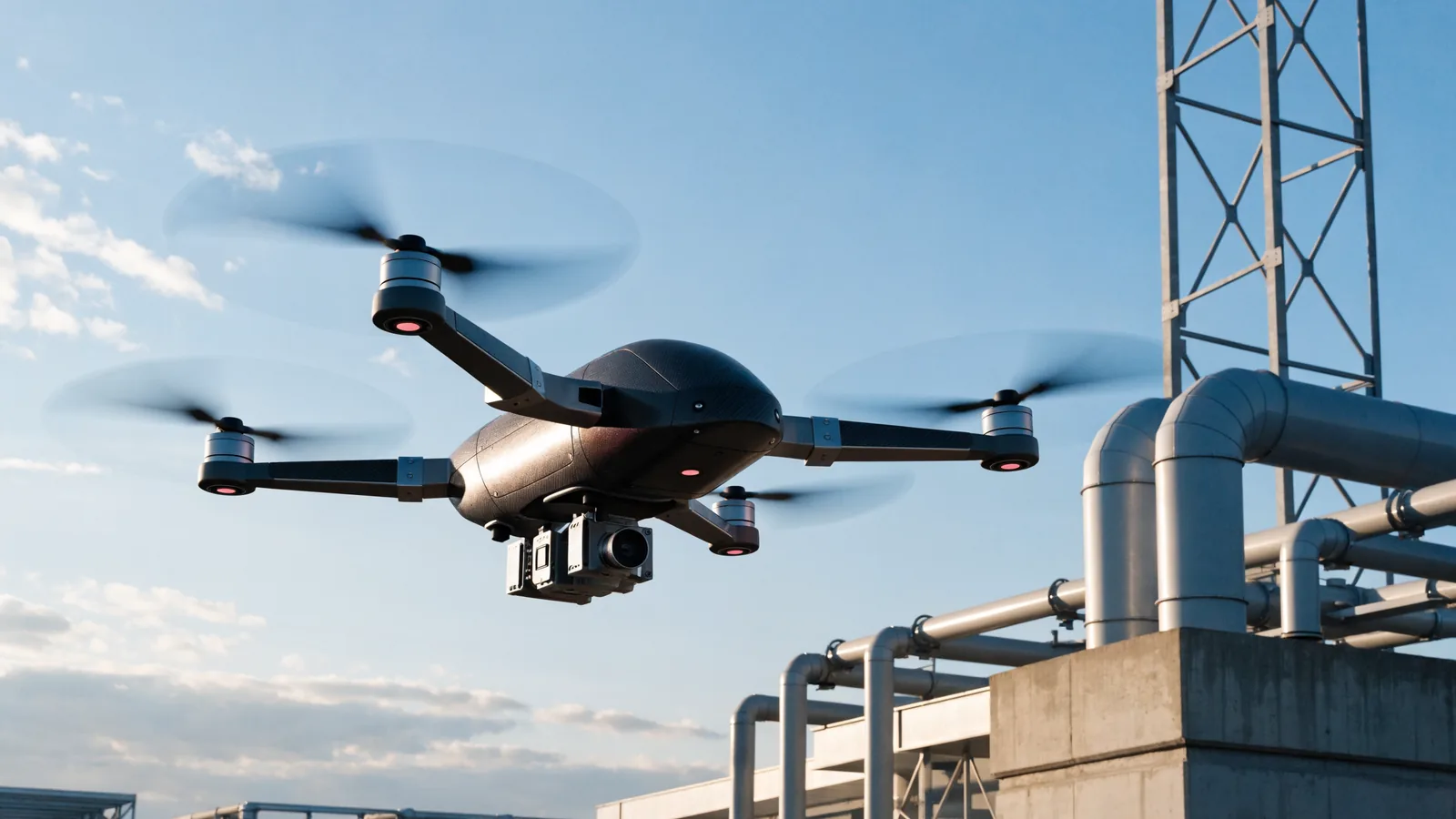 Illustration of a medium industrial drone carrying a professional inspection payload